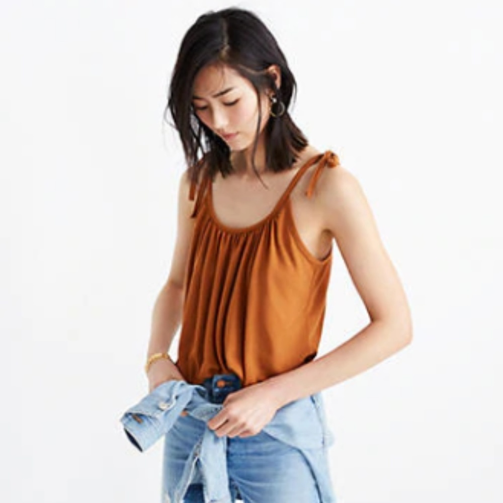 Madewell Gathered Neck Tank Top in Burnt Sienna